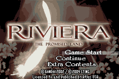 Riviera The Promised Land title screen for GameBoy Advance